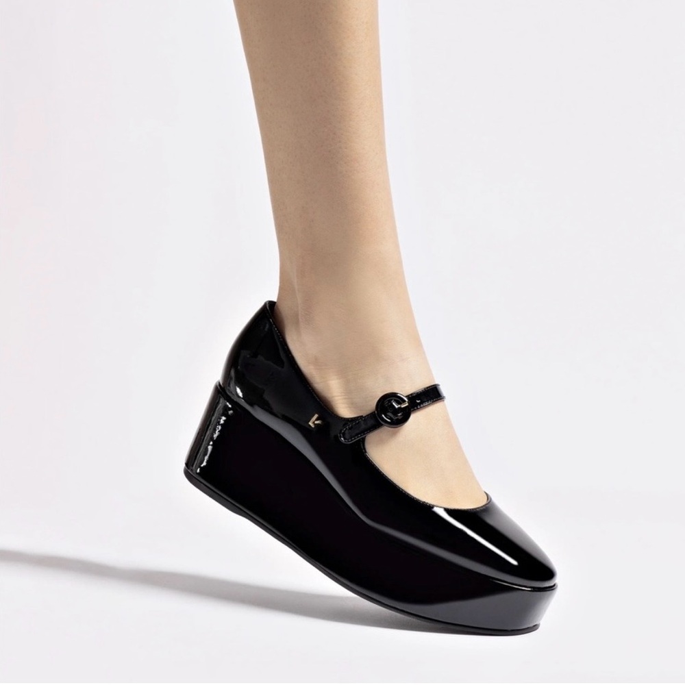 Larroude Blair Flatform Shoes In Black Patent Leather